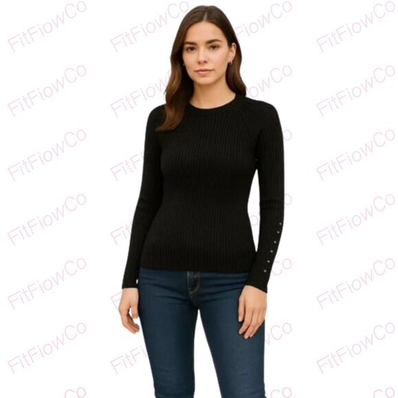 🖤 Vila Milano Black Ribbed Sweater – Size L (NWT) - Picture 1 of 4
